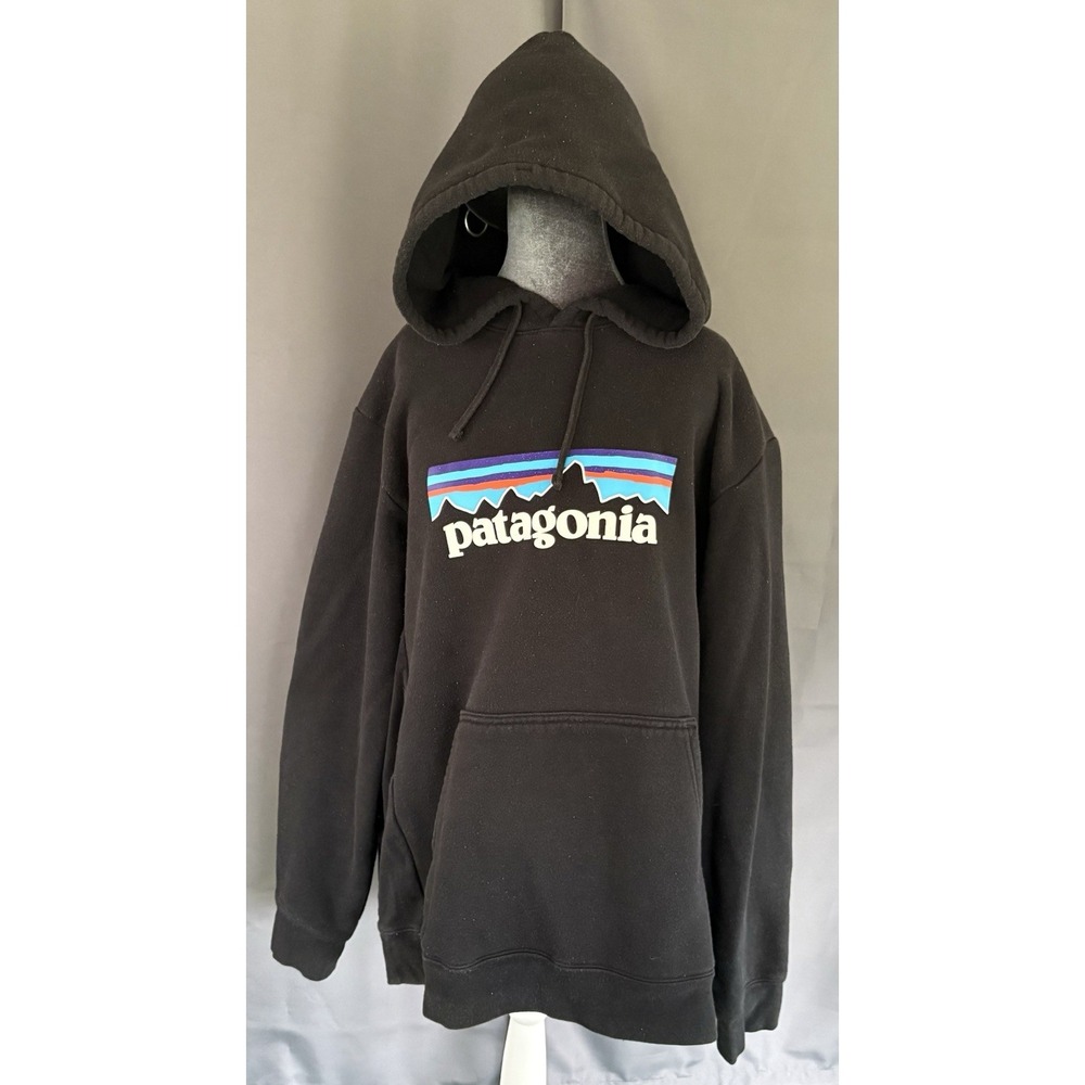 Patagonia Box Logo Uprisal Hoodie Mens XL / Womens XXL Black Pullover Sweatshirt